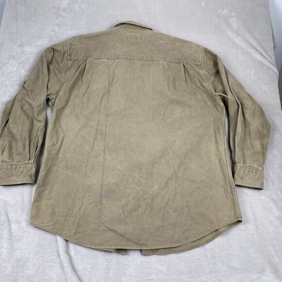 Woolrich Men's Shirt Large Long-Sleeve Button-Up Khaki With Dual Flap Pockets - Picture 2 of 12